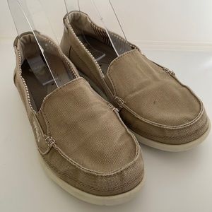 Crocs Tan Canvas Slip On Shoes 9